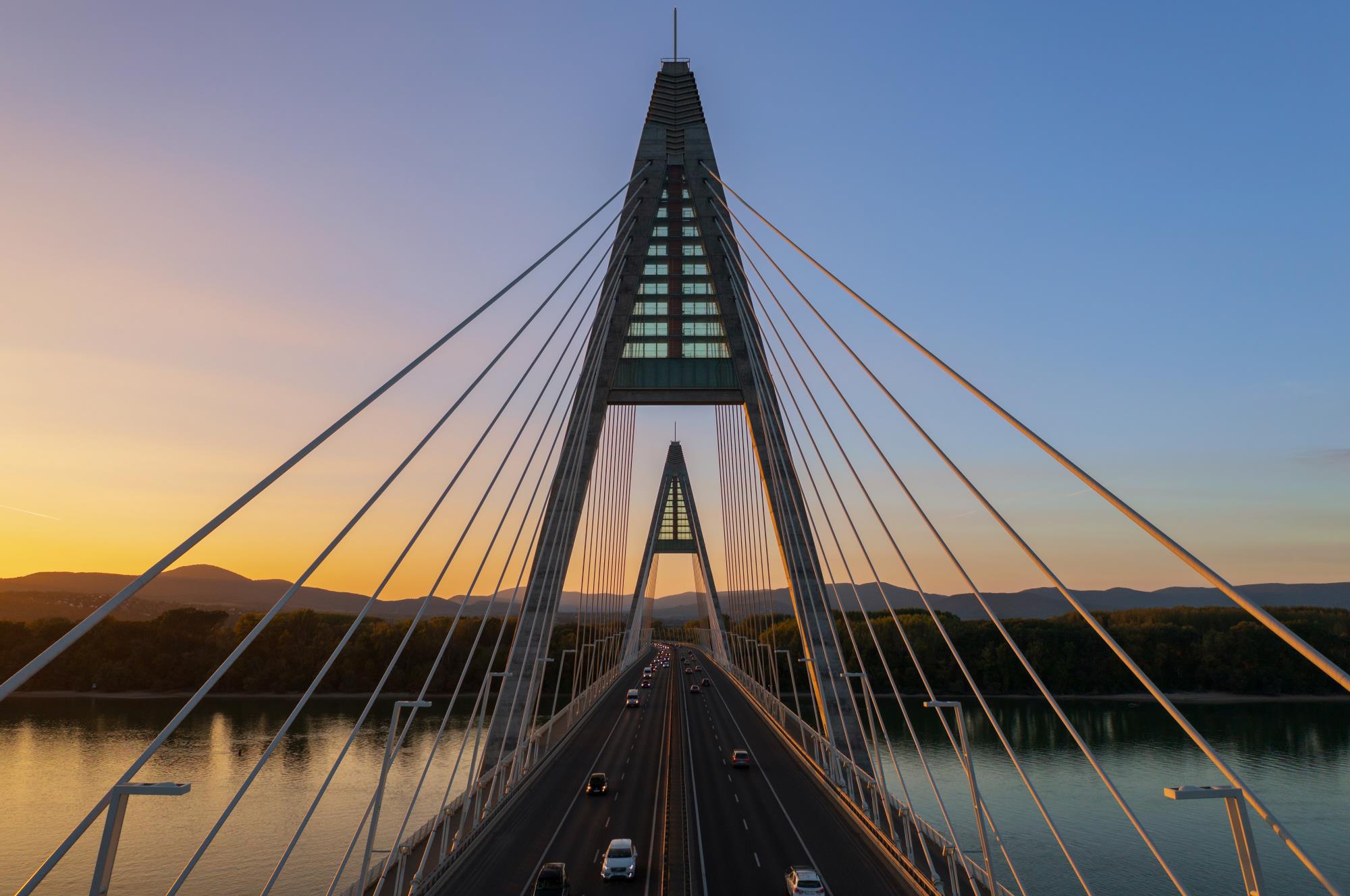 Bridge. Sunset in the background